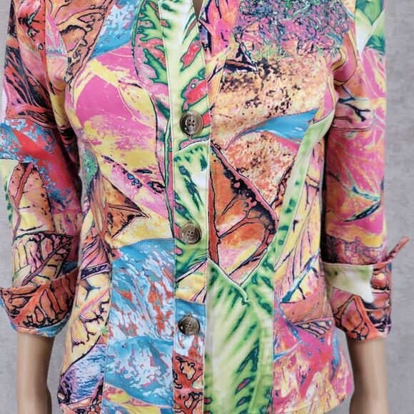 Yansi Fugel Colorful Women's Tropical Print Top or Lightweight Jacket Y2K - Picture 3 of 11